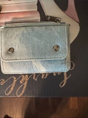Light Blue Denim Card Wallet with Snap Closure